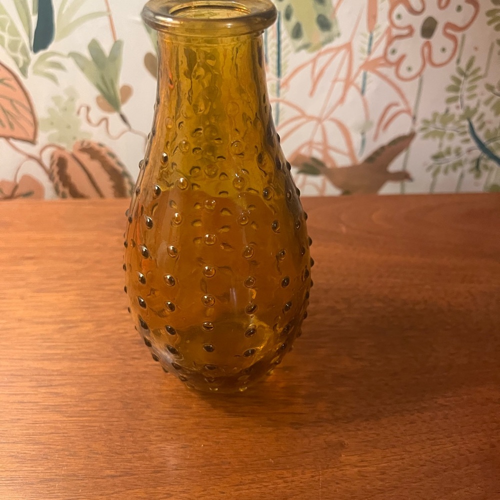 Vintage Decor Yellow Amber Hobnail Decorative Glass Bottle Bud Vase 5 3/4"